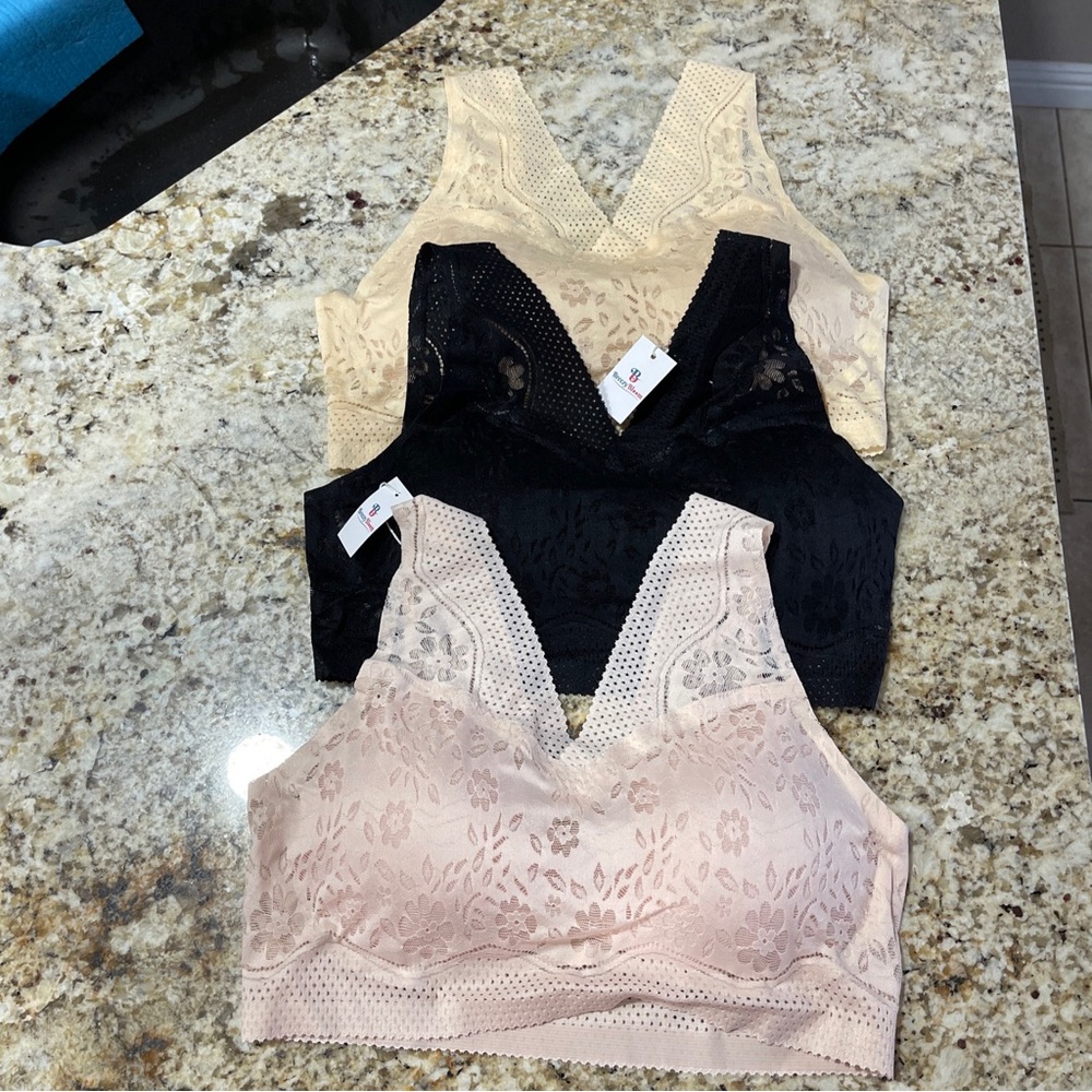 NWT Lot of 3 Breezy Bloom Bra - Sexy Beautiful Back Breathable Thin Bra Size XL - Picture 7 of 7